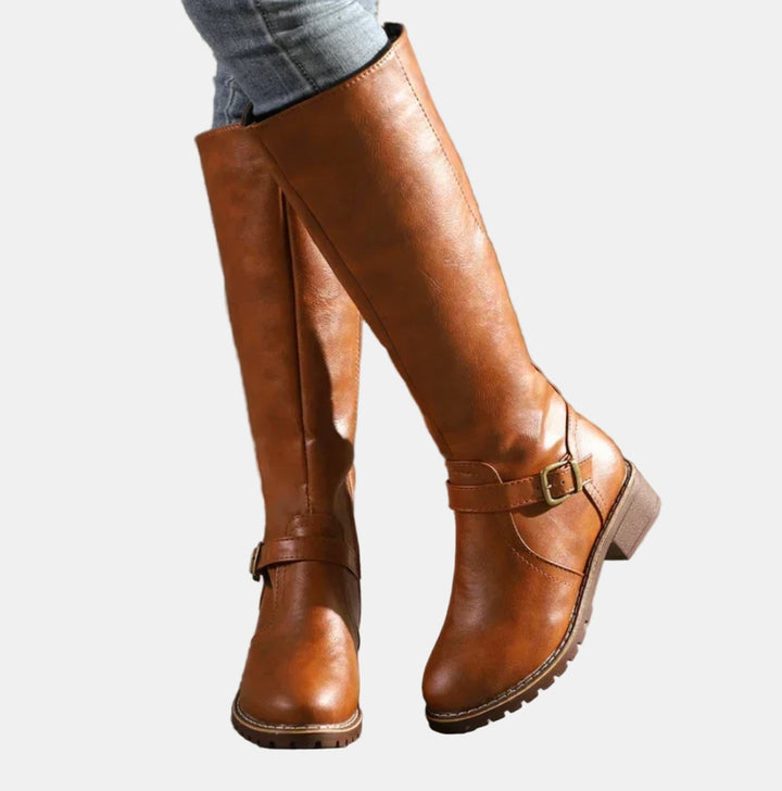 Flat Riding Knee High Boots — knee high boots for women in braun