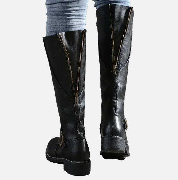 Flat Riding Knee High Boots — knee high boots for women in dunkelbraun