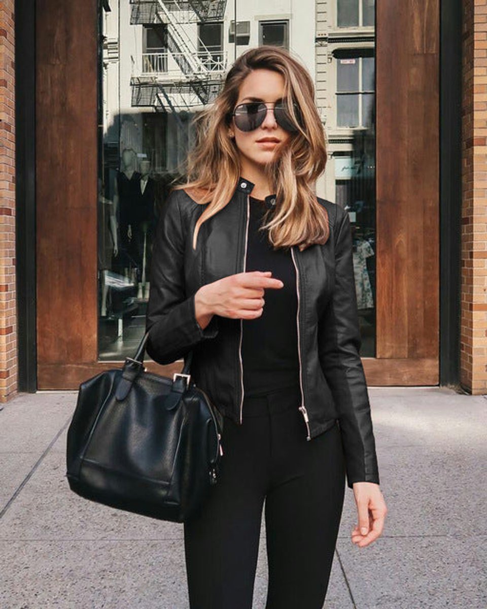 Slim fit faux leather biker jacket with a short stand collar