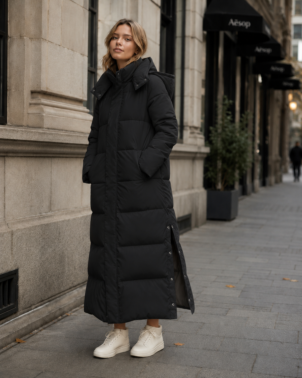 Windproof Longline Puffer Winter Jacket — puffer jacket for women in black
