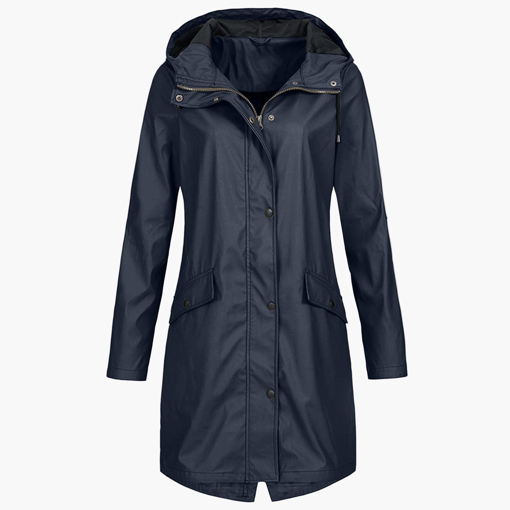 Hooded Waterproof Rain Jacket — women's rain jacket in navy blue
