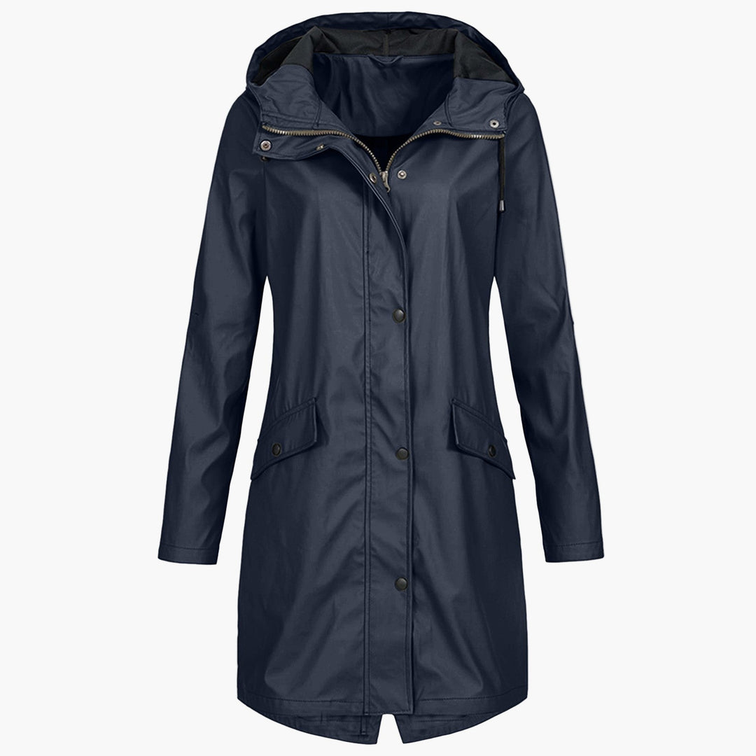 Hooded Waterproof Rain Jacket — women's rain jacket in navy blue