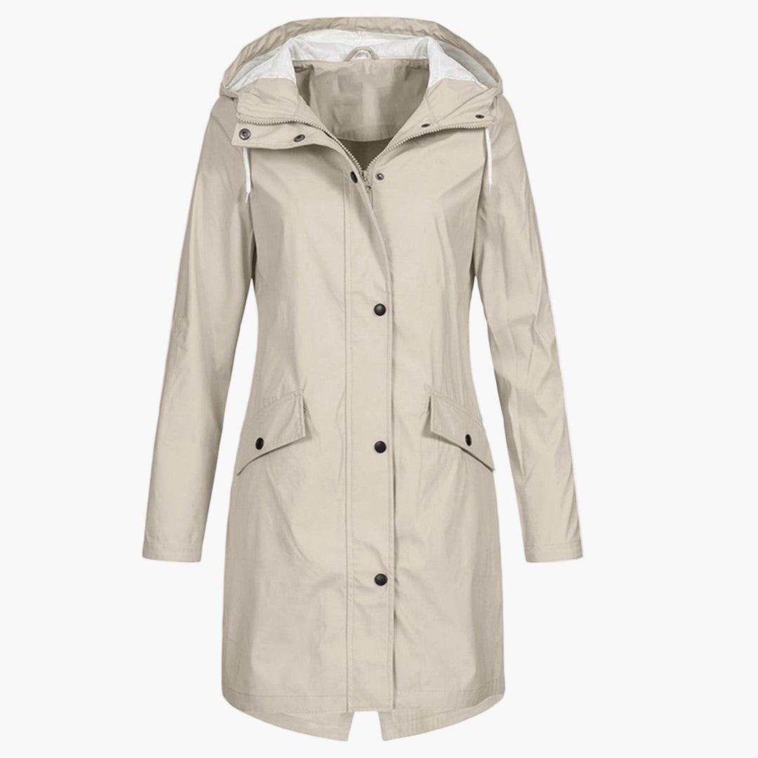 Hooded Waterproof Rain Jacket — women's rain jacket in beige