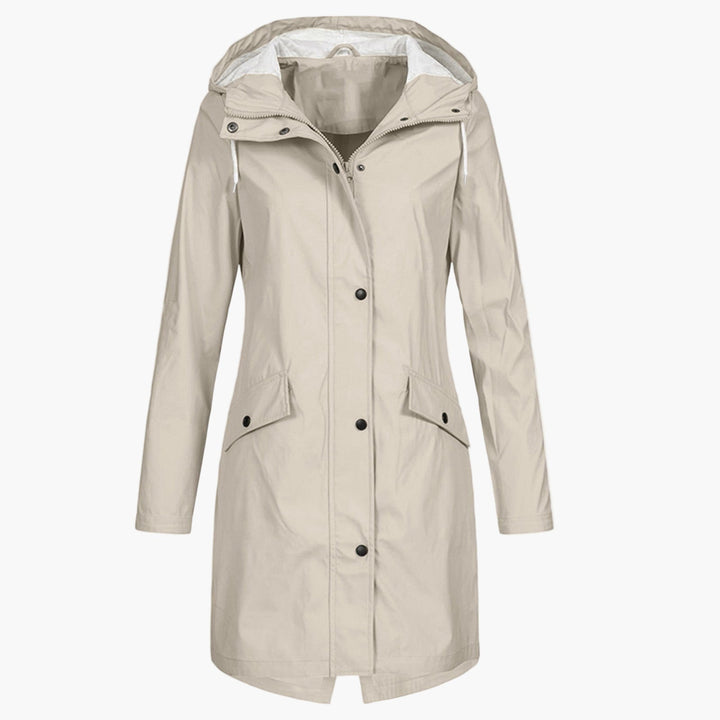 Hooded Waterproof Rain Jacket — women's rain jacket in beige