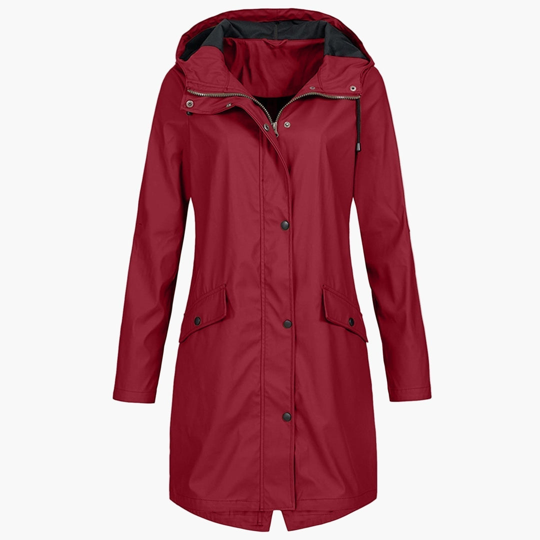 Hooded Waterproof Rain Jacket — women's rain jacket in red