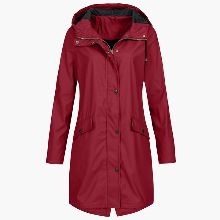 Hooded Waterproof Rain Jacket — women's rain jacket in red