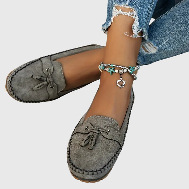 Bow Detail Slip On Loafers — women's loafers in gray