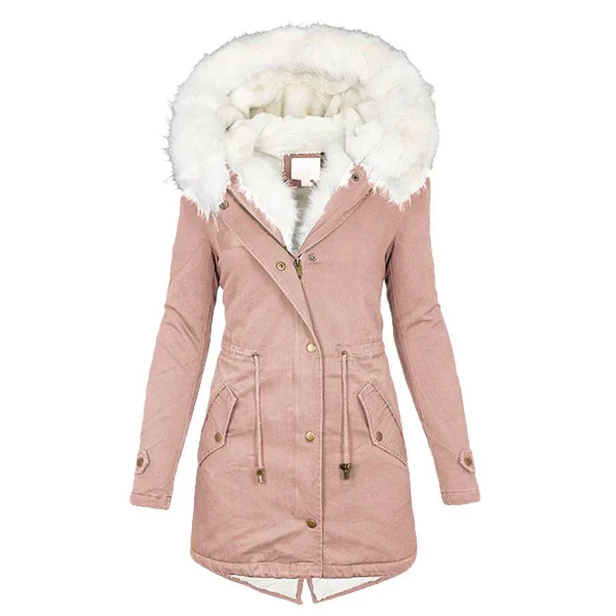 Adrienne Hooded Winter Parka Coat Faux Fur Trim for Women in Rose