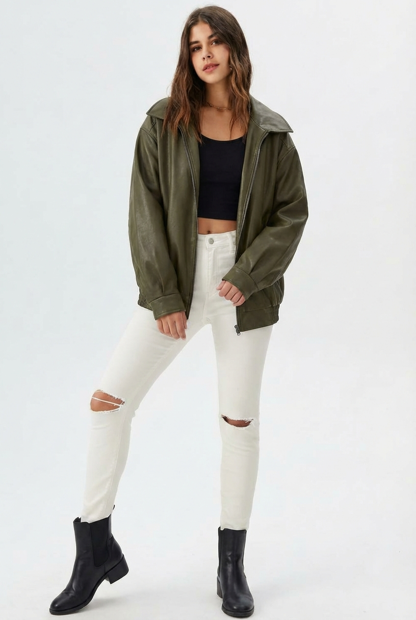 Relaxed Oversized Faux Leather Jacket for women - view 16