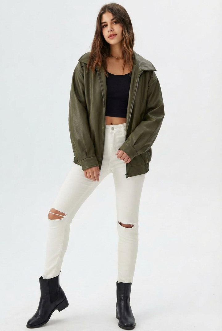 Relaxed Oversized Faux Leather Jacket for women - view 16