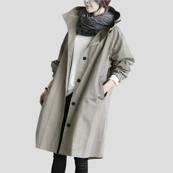 Hooded Longline Rain Jacket — women's rain jacket in dark gray