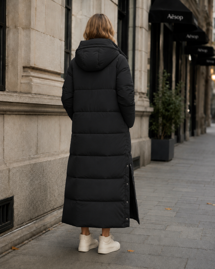 Windproof Longline Puffer Winter Jacket — puffer jacket for women in beige