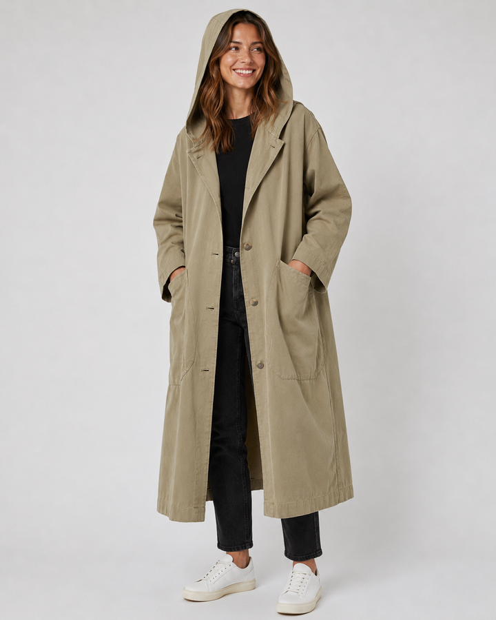 Ermeline Long Waterproof Trench Coat Hooded Belted for Women, view 2