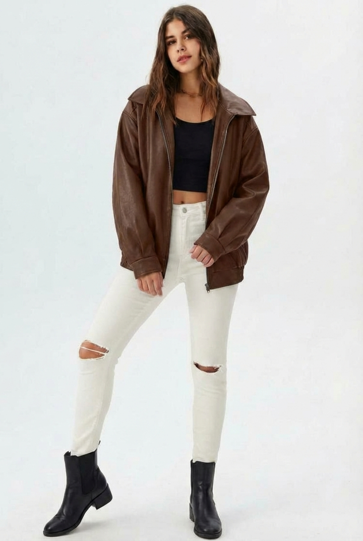 Relaxed Oversized Faux Leather Jacket for women - view 9