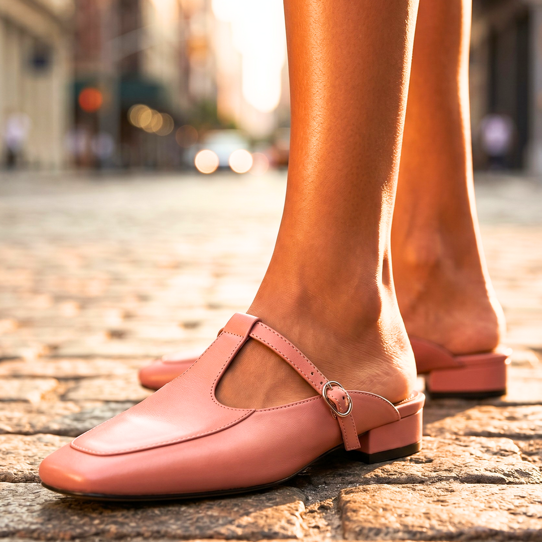 Flat Leather Mules — women's mules in pink
