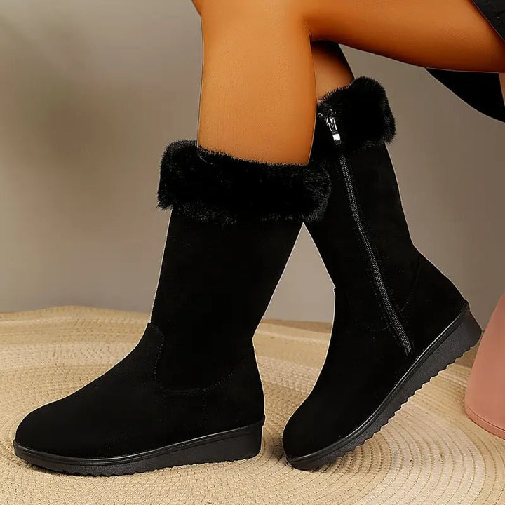 Fur Lined Suede Winter Boots — winter boots for women in beige