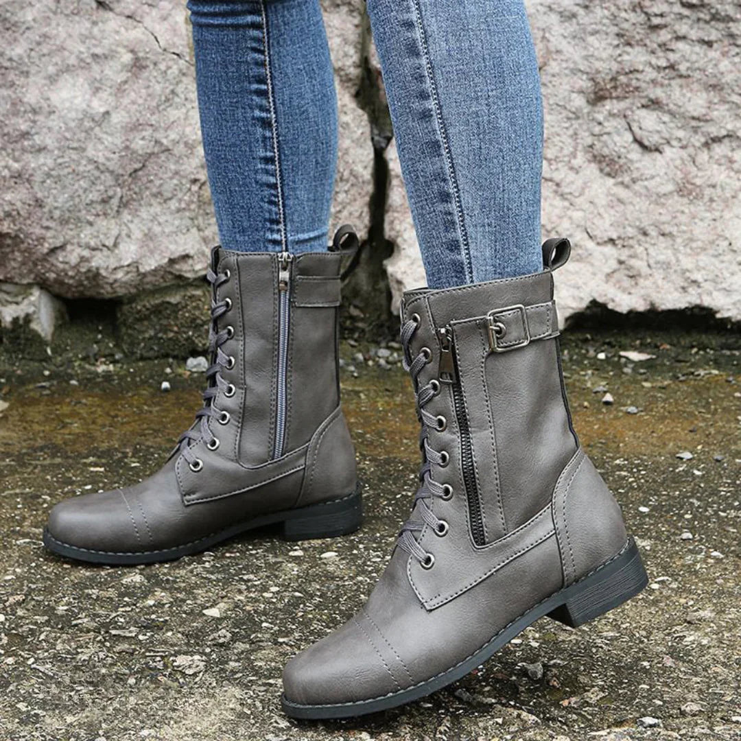 Nolwenn | Lace Up Combat Boots for Women - angled view