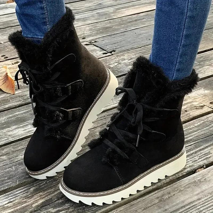 Lace Up Plush Lined Winter Boots — winter boots for women in black