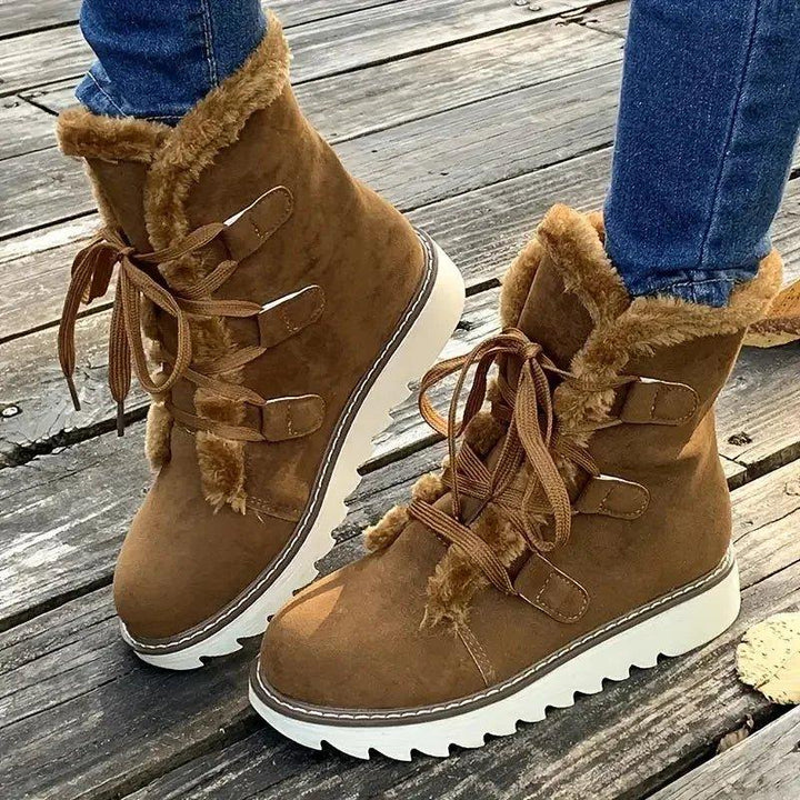 Lace Up Plush Lined Winter Boots — winter boots for women in khaki