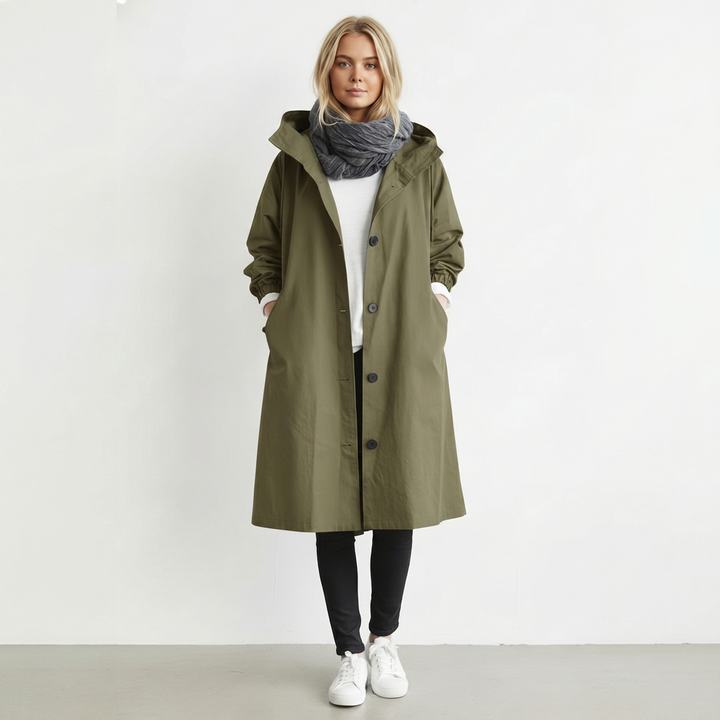Waterproof Hooded Trench Coat — trench coat for women in green