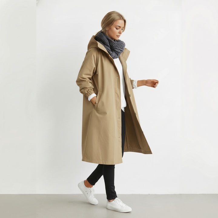 Waterproof Hooded Trench Coat — trench coat for women in khaki