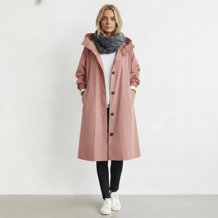 Waterproof Hooded Trench Coat — trench coat for women in pink