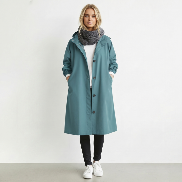Waterproof Hooded Trench Coat — trench coat for women in blue