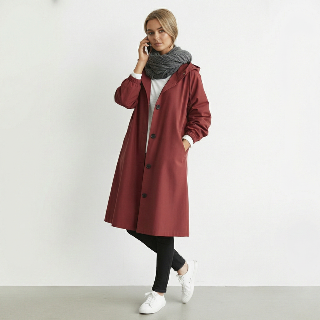 Waterproof Hooded Trench Coat — trench coat for women in red