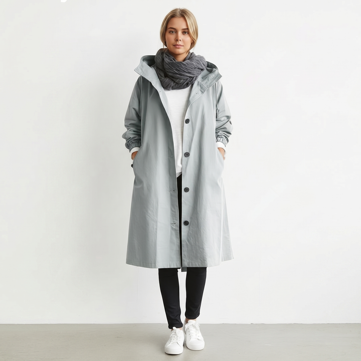 Waterproof Hooded Trench Coat — trench coat for women in light gray