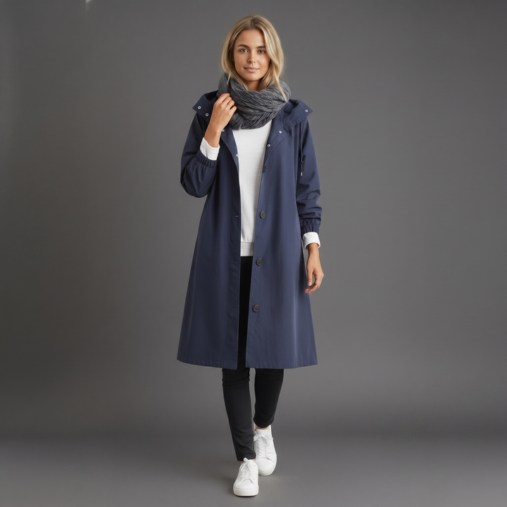 Waterproof Hooded Trench Coat — trench coat for women in navy blue