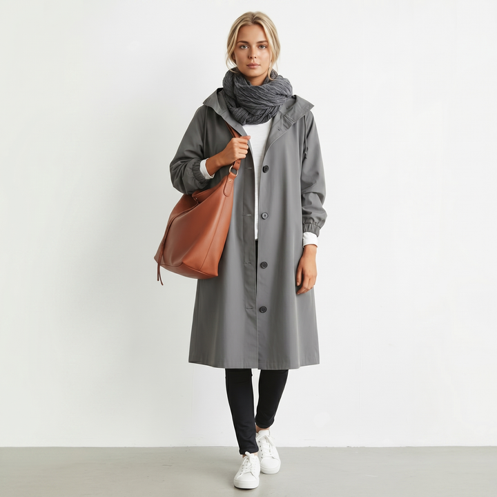 Waterproof Hooded Trench Coat — trench coat for women in gray