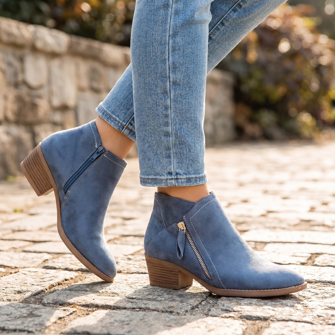 Suede Block Heel Ankle Boots — ankle boots for women in blue