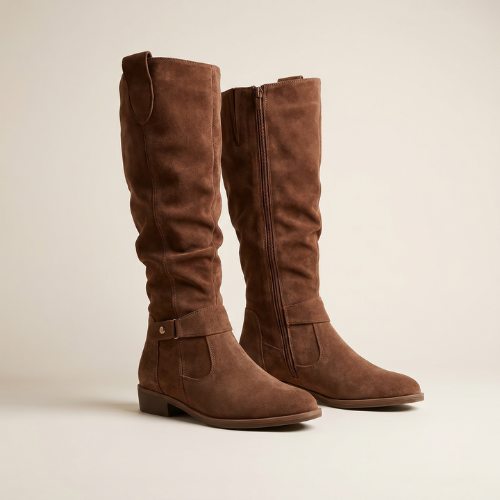 Slouch Suede Knee High Boots — knee high boots for women in black