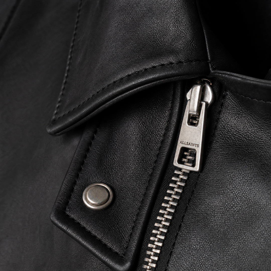 Emma | Women's Elegant Cropped Leather Moto Jacket - detail view