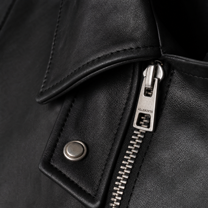 Emma | Women's Elegant Cropped Leather Moto Jacket - detail view