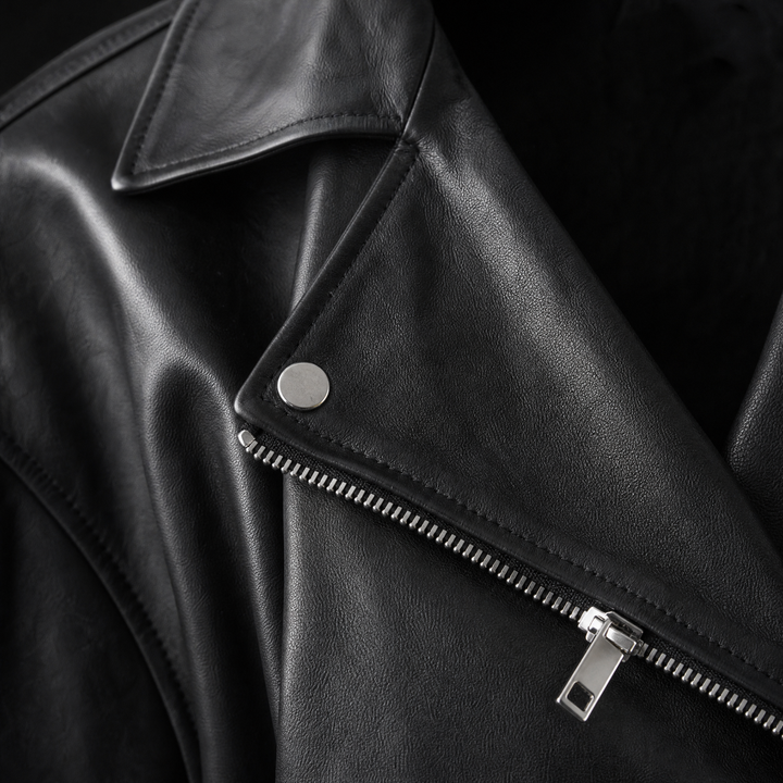 Olivia | Women's Relaxed Oversized Leather Biker Jacket - detail view