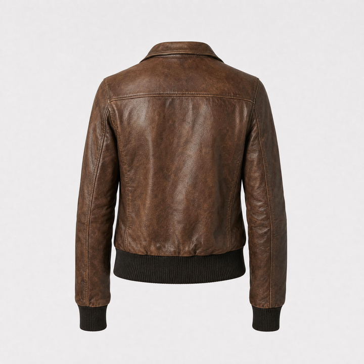 Charlotte | Women's Vintage Brown Leather Bomber Jacket - back view