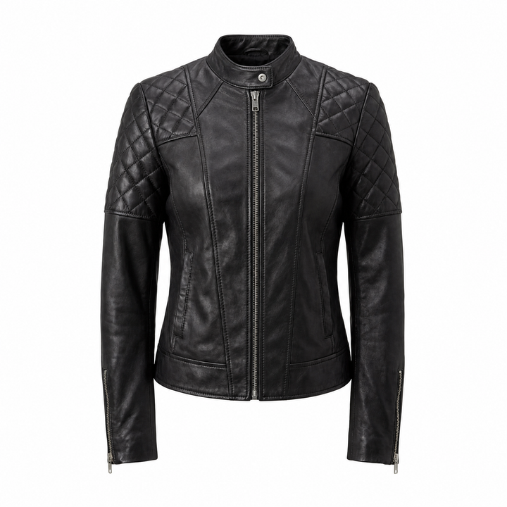 Grace | Women's Stylish Quilted Leather Moto Jacket - front view