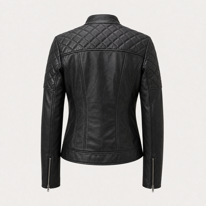Grace | Women's Stylish Quilted Leather Moto Jacket - back view