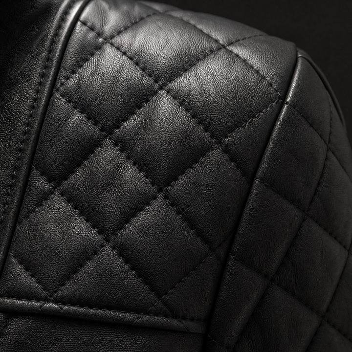 Grace | Women's Stylish Quilted Leather Moto Jacket - detail view