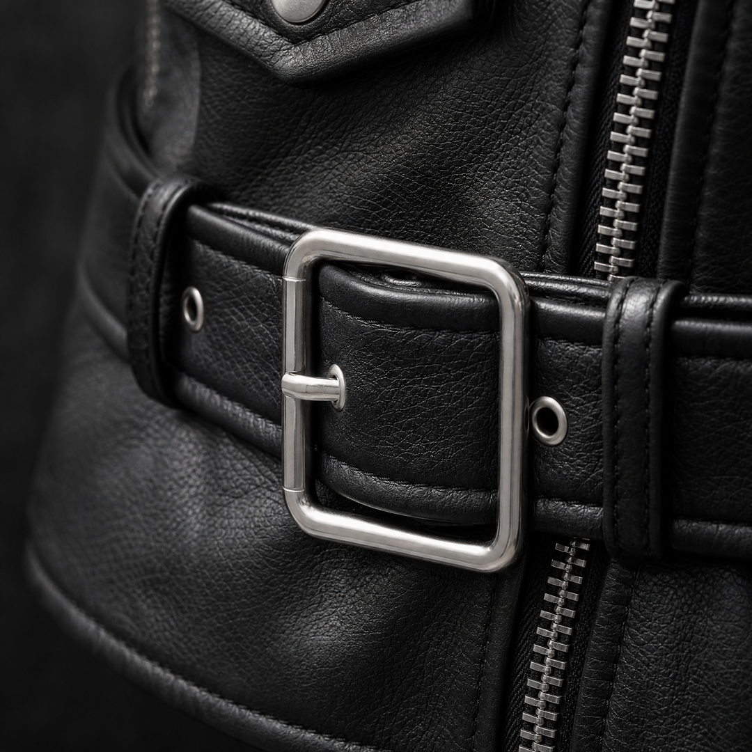 Sophie | Women's Classic Belted Leather Biker Jacket - detail view