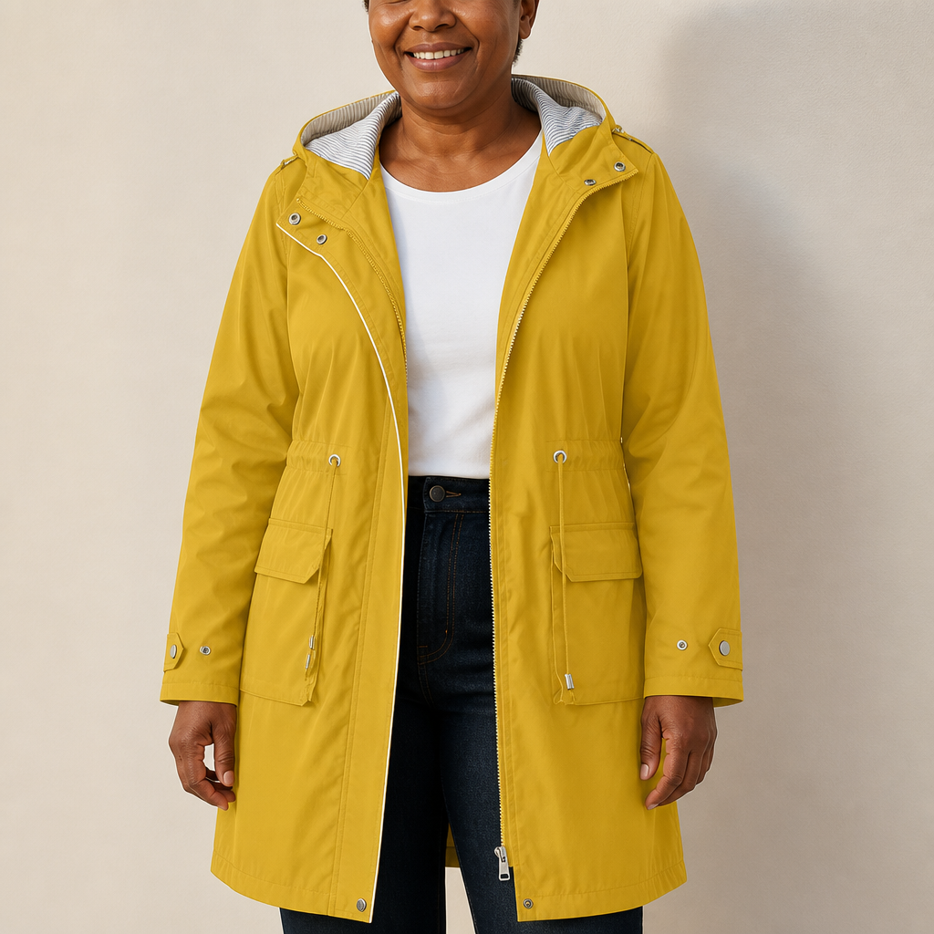 Longline Hooded Rain Jacket — women's rain jacket in yellow