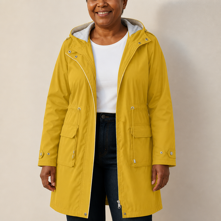 Longline Hooded Rain Jacket — women's rain jacket in yellow
