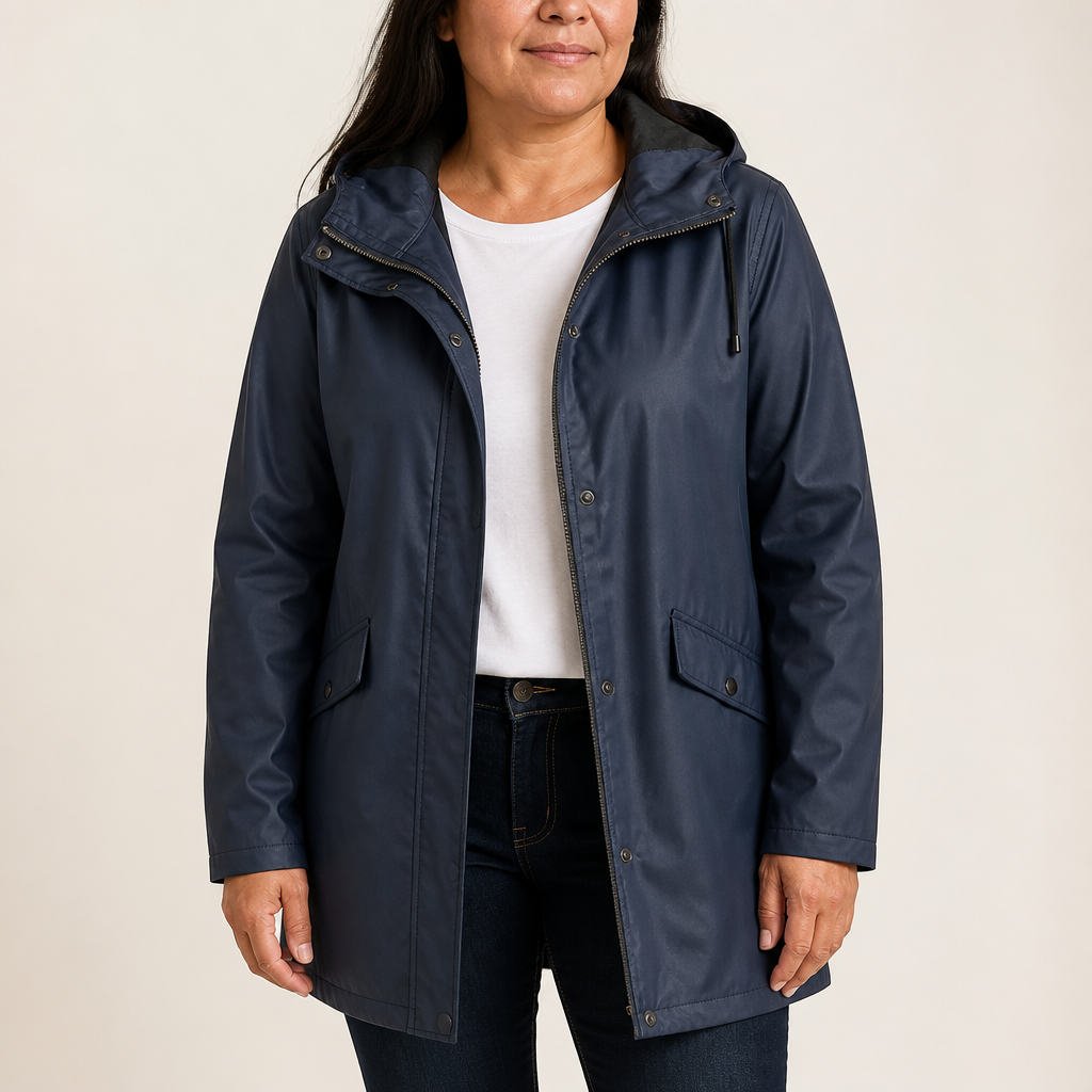 Hooded Waterproof Rain Jacket — women's rain jacket in navy