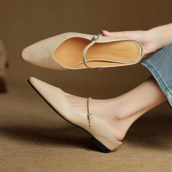 Pointed Leather Mules — women's mules in beige