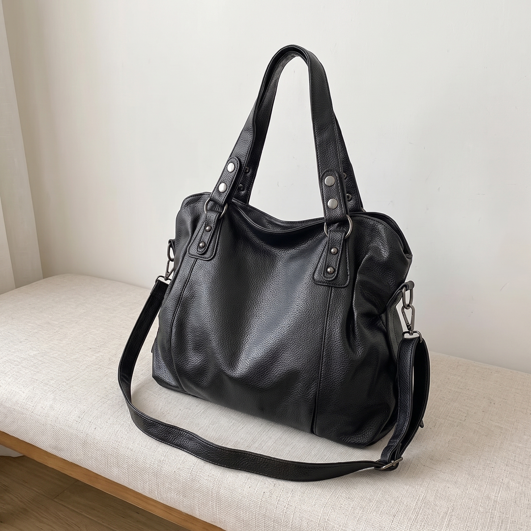 Jehanne | Large Leather Shoulder Tote Bag for Women - front view