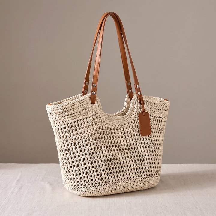 Pernelle | Large Straw Tote Shoulder Bag for Women - front view