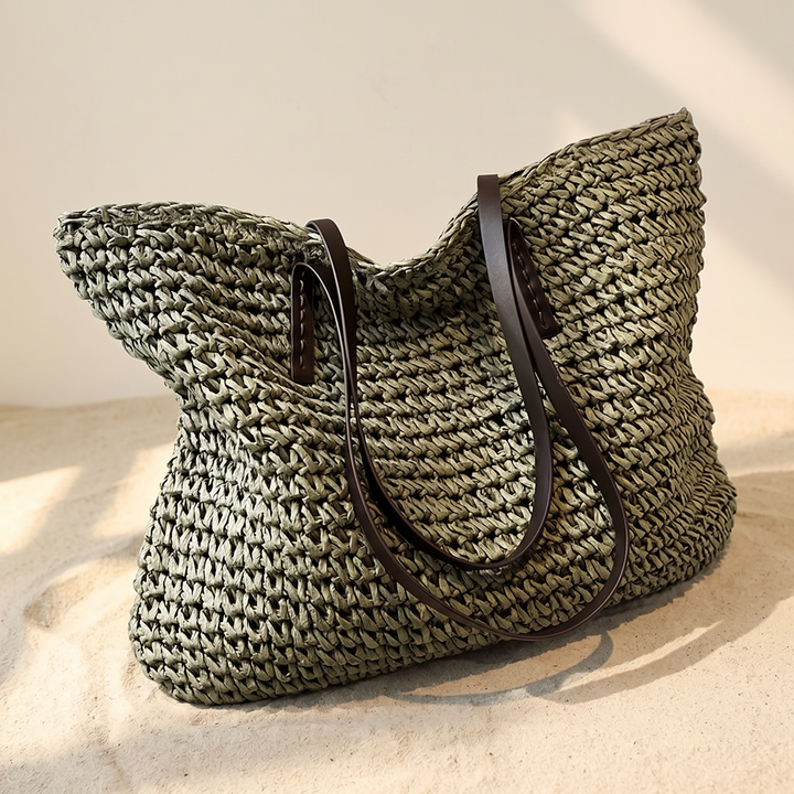 Leontine | Woven Straw Tote Bag for Women - front view