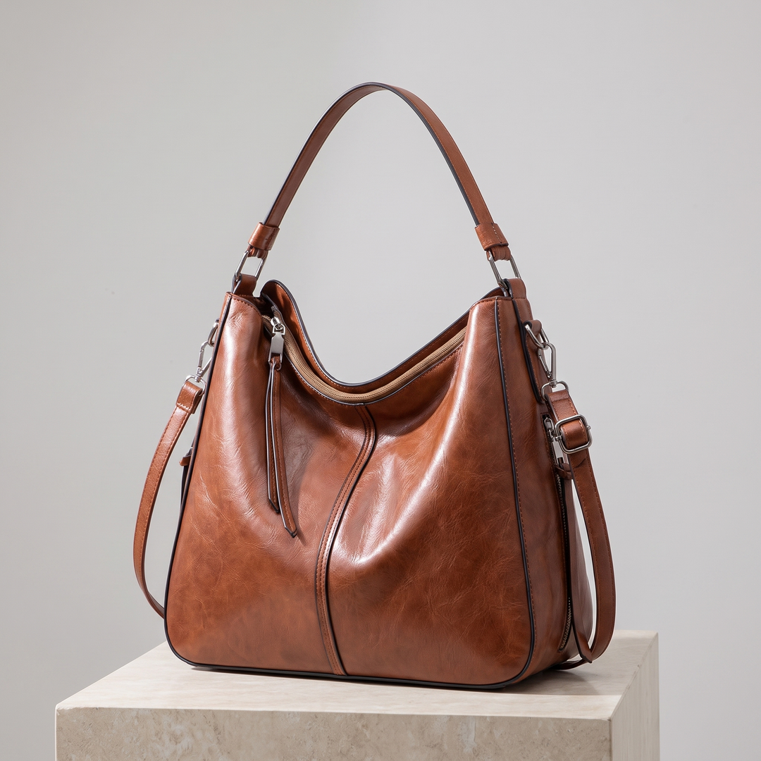 Rosemonde | Leather Hobo Shoulder Bag for Women - front view