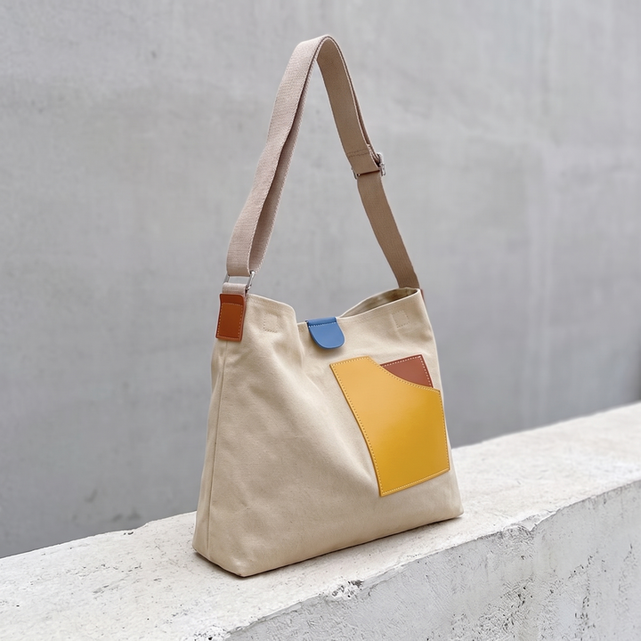 Iseult | Colour Block Canvas Tote Bag for Women - front view